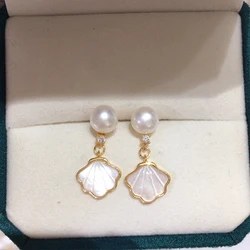 ZHBORUINI 2024 14K placcato oro Orecchini di perle naturali Fritillaria naturale S925 Orecchini in argento con ago per orecchio per gioielli da donna