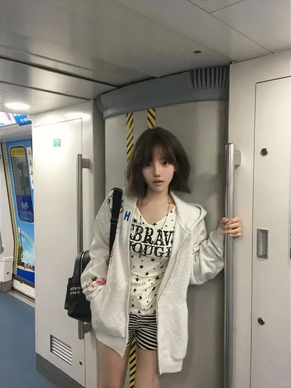 

Retro American fiti Letter Hooded Open Cardigan Women's Spring Autumn Loose Design Korean Sle Couple Outerwear