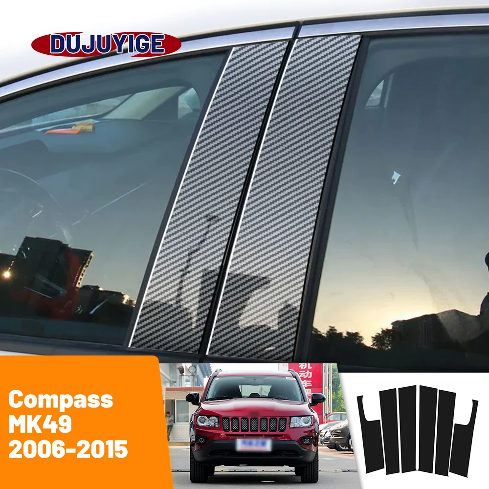 

For Jeep Compass MK49 2006-2015 2007 2008 2009 2010 2011 Carbon Fiber Window Door Column Deal B C Pillar Post Cover Trim Sticker