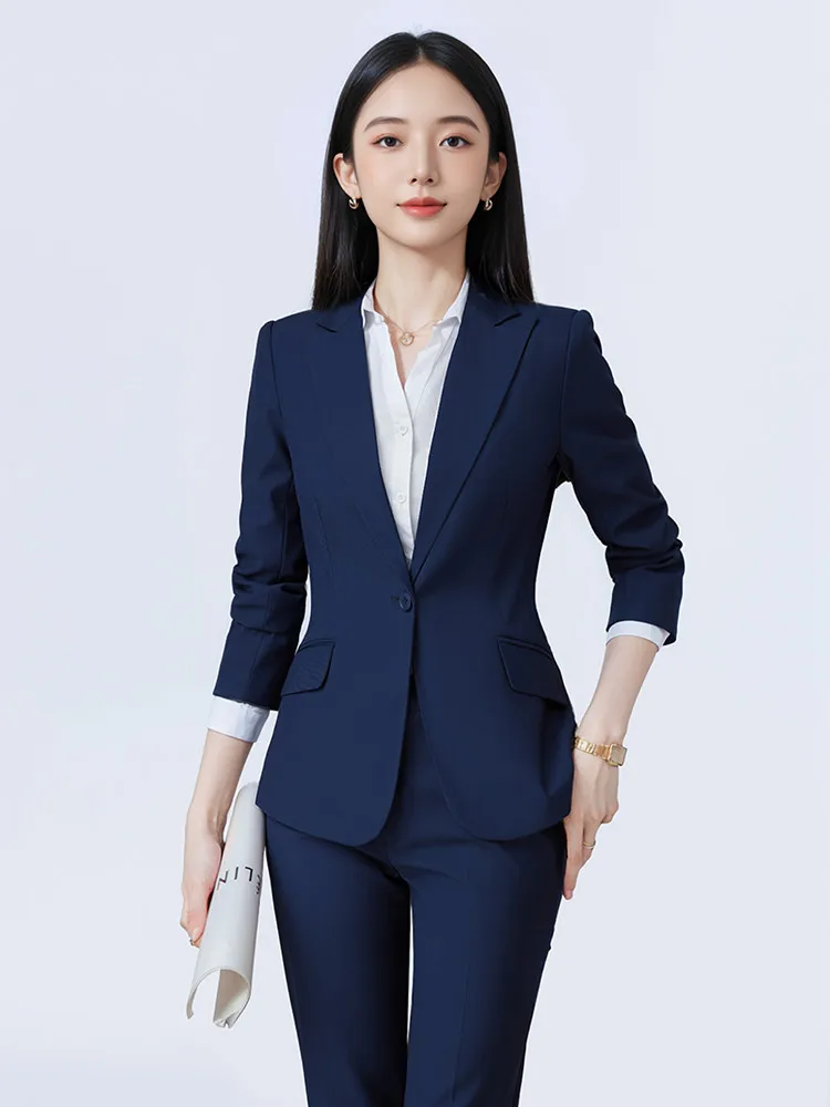 Cobalt Blue Women's Suit Jacket Professional Career Interview Workwear Fashionable Business Style Commute Friendly Polyester