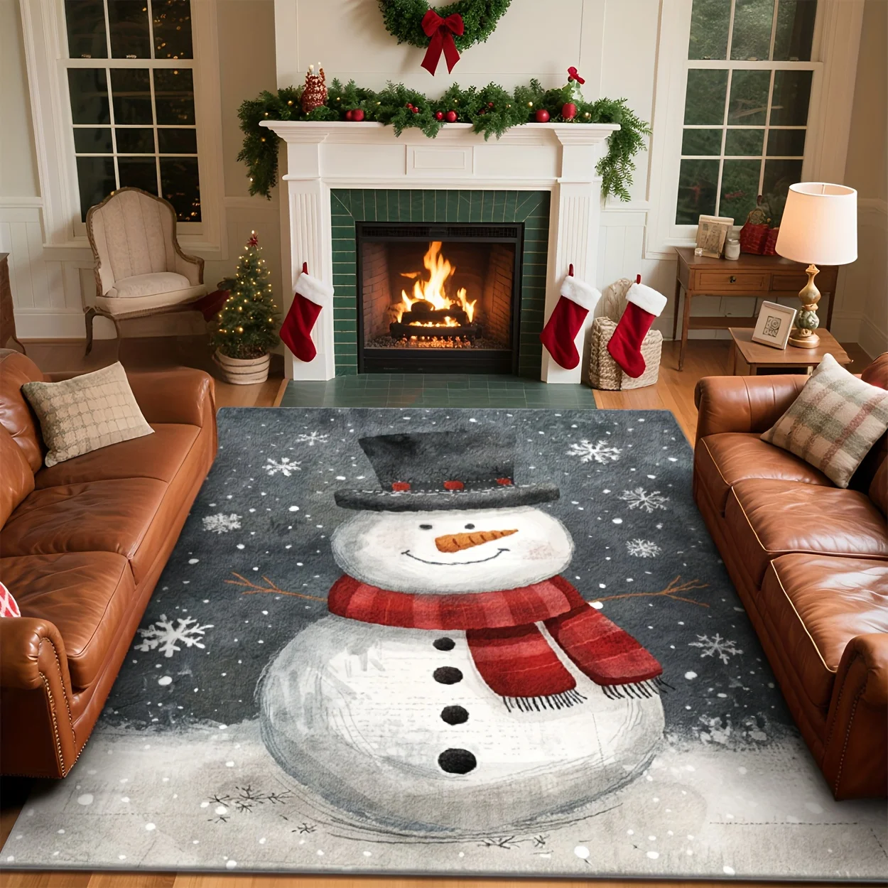 1pc Snowman Print Area Rug, 2D Flat Cute Winter Style, Versatile Holiday Home Decor, Ideal Gift, Perfect for Bedroom Living Room
