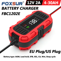 FOXSUR 12V 2A Battery Chargers Universal 4AH-30AH Fully Automatic Trickle Battery Charger For Car Motorcycle FBC1202E AGM EFB