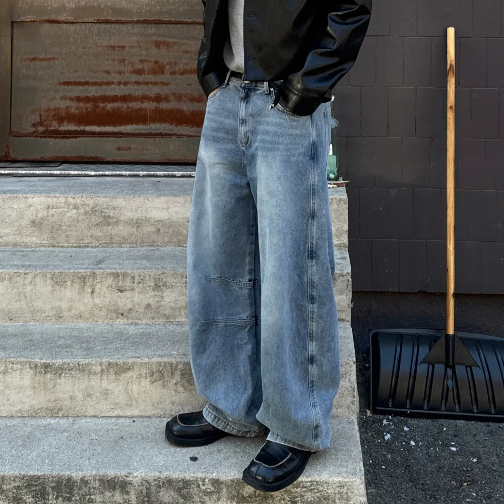 

Vintage washed jeans for men, loose-fitting wide-leg straight pants, Korean style casual commuter long pants for springandautumn