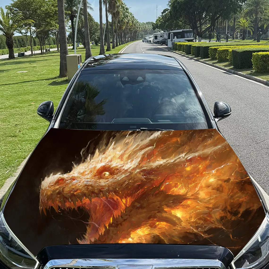 

Vibrant Orange Flame Car Hood Stickers - Self-Adhesive, Waterproof and Durable Vinyl Wrap, Decorate And Protect Your Car, Fit Fo