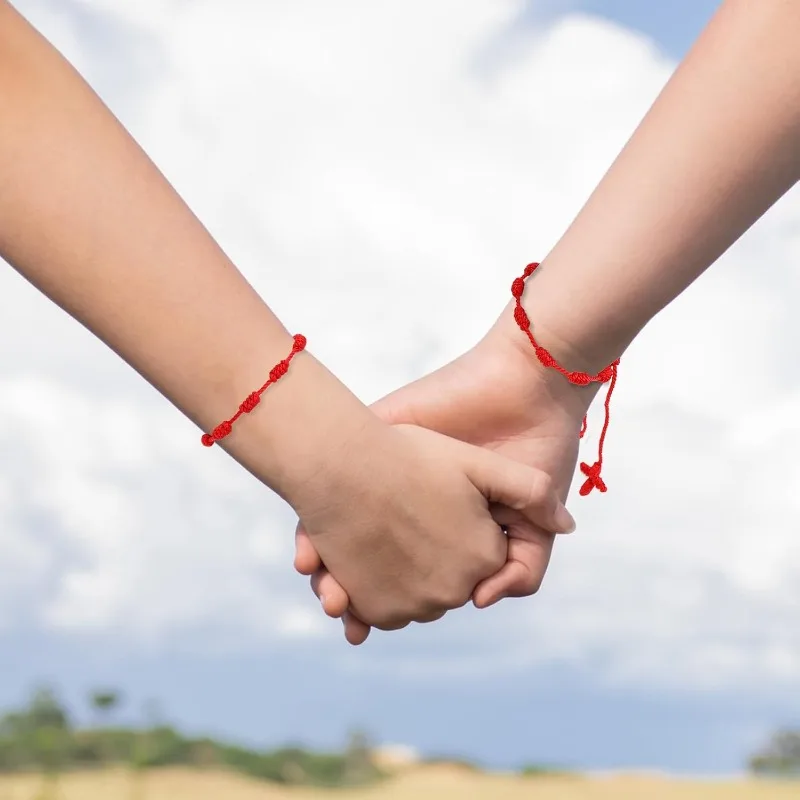 6Pcs Adjustable Red Cord 7 Knot String Bracelets Good Luck Red Knot Chain Braided Bracelet for Lucky Women, Friendship, Lovers