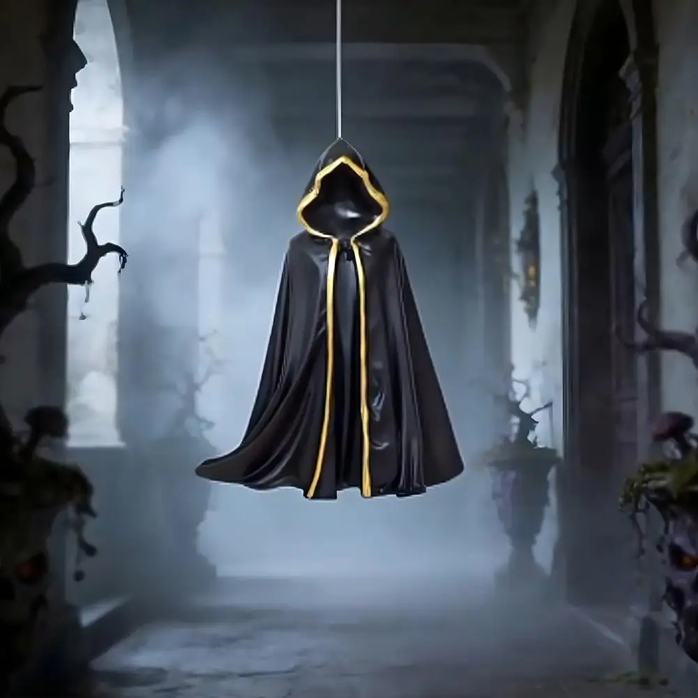 Dark Fantasy Resin Figures Halloween Grim Reaper Resin Figurine Cloaked Skeleton Hanging Ornament Spooky Dark Fantasy for Desk