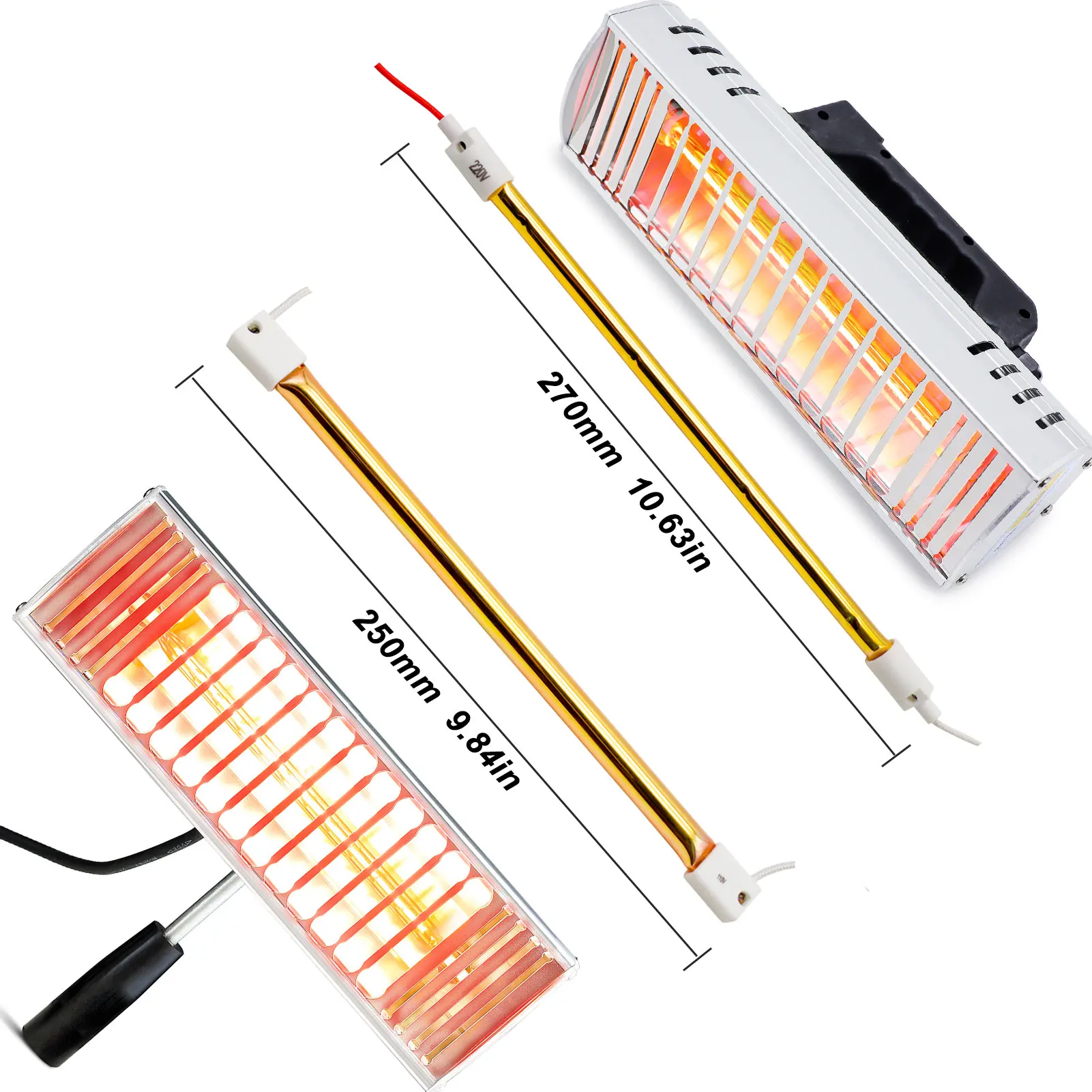 Lâmpada de cura de tinta infravermelha, Lâmpada de secagem para pintura automotivo, Aquecedor infravermelho, Sistema de cura para pintura, 1000W