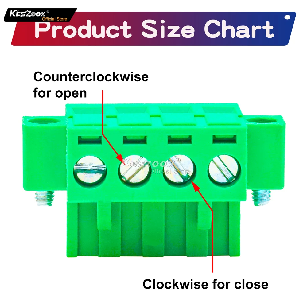 Keszoox 10 PCS 5.08mm 4 Pin Phoenix Type Connector Green PCB Screw Plug Terminal Block 4 Pole with Screwable Flanges