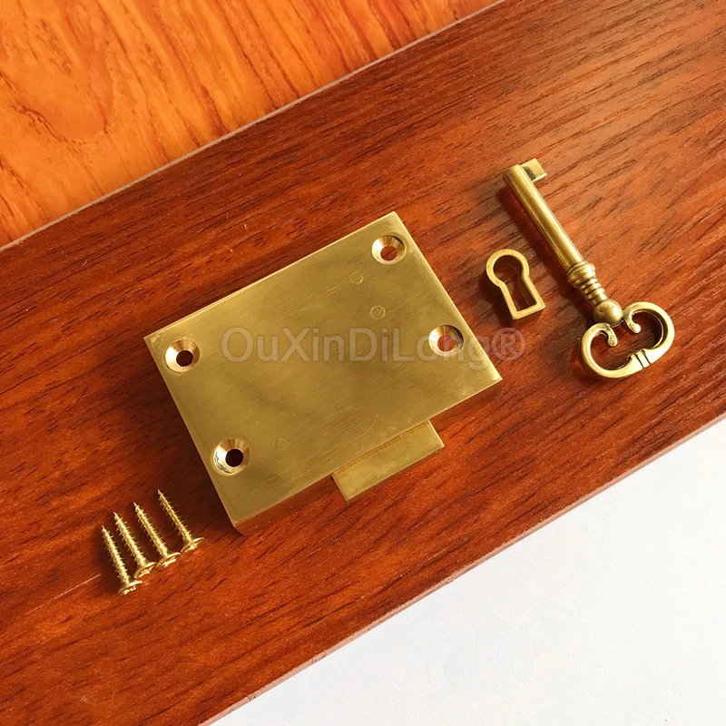 1PCS European Antique Brass Drawer Cabinet Locks Cupboard File Cabinet Hidden Cabinet Door Locks Retro Furniture Locks With Keys