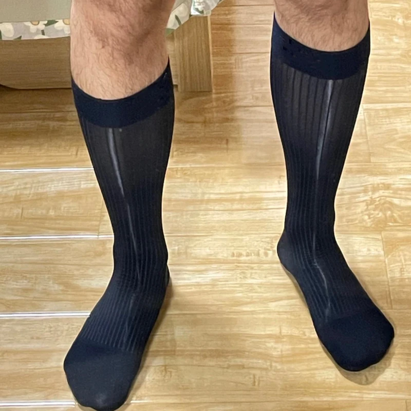 Men Transparent Long Socks Sexy Stockings Business Formal Business Transparent Stockings Elastic See Through High Socks