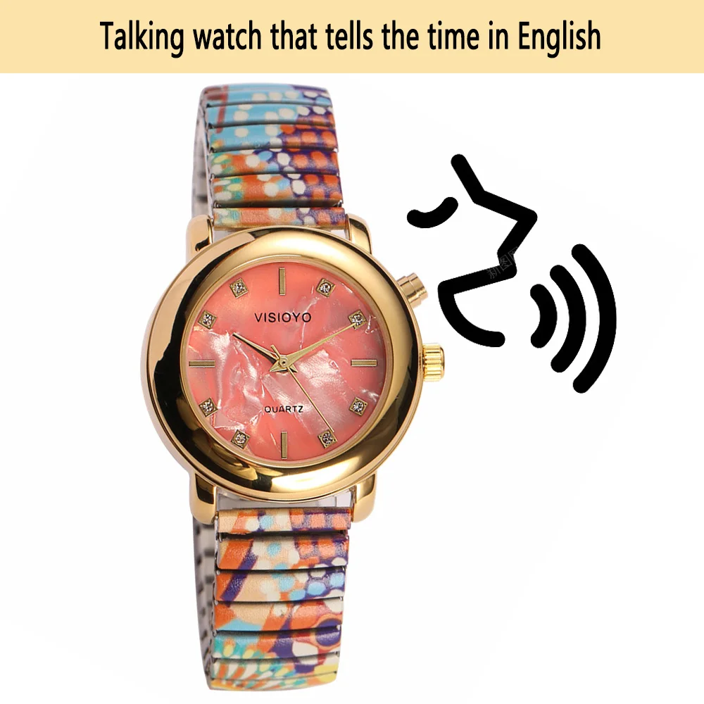 English Talking Ladies Watch Blind Elderly Visually Impaired Clock and Watch with Date Alarm Whole Time Chime Function