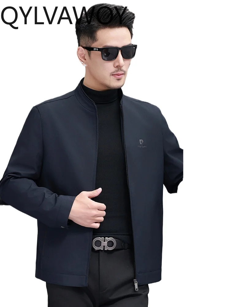 

QYLVAWOY 100% Polyester Spring Autumn Casual Outerwear Middle-Aged Elderly Administrative Stand-Up Collar Men's Jacket LJ2189