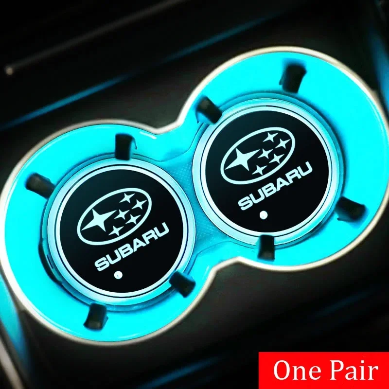 2pcs Car Water Cup Mat Light LED Bottle Holder Pad Ambient Light for Subaru WRX BRZ DRL XV STI Outback Legacy Forester Impreza