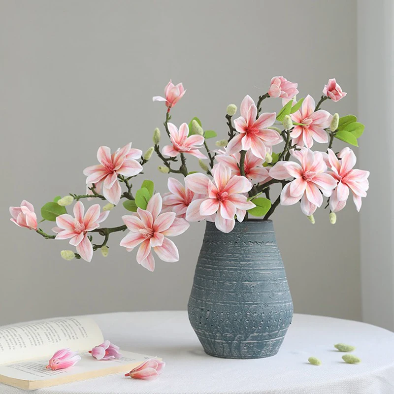 Fake Silk Flower Plant Wedding Party Simulation Flower Bouquet Artificial Magnolia Flower Branch For Home Living Room Decoration