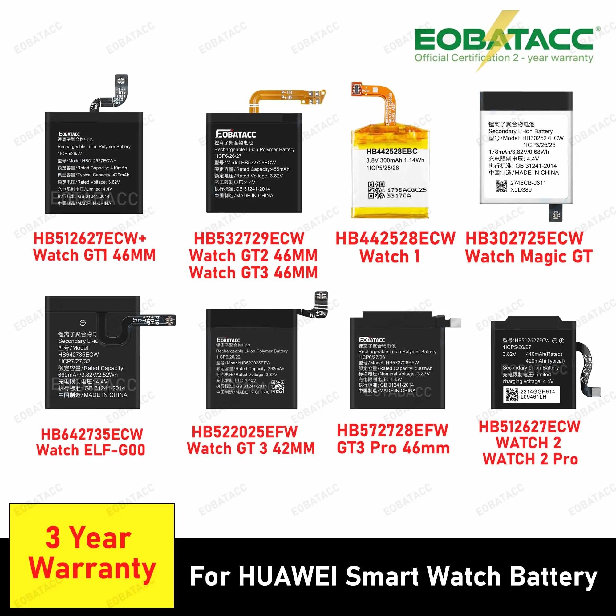 2026 YEARS 100% New For Huawei watch1/2/2pro/GT 46MM/Magic1/GT2 46MM/GT3 42MM/GT4 46mm/GS3 Smart watch Battery + Free Tools