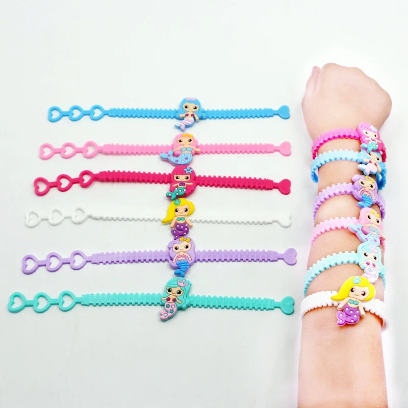 6/12PCS Meerjungfrau Weiche Gummi Armband Kindertag Geschenk Meerjungfrau Geburtstag Party Favor Geschenke Mädchen Kinder Pinata Geschenk tasche Füllstoff