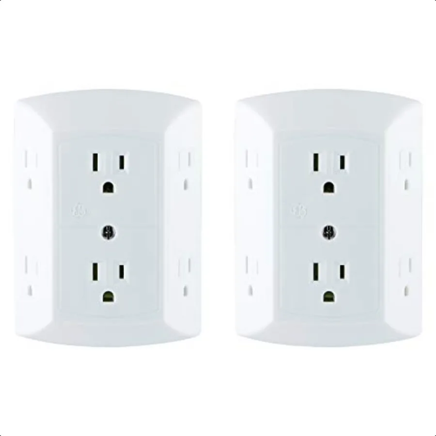 GE 6Outlet Extender 2 Pack محول الحنفية الجدارية المؤرضة منافذ متباعدة 3Prong منفذ الفاصل قابس متعدد سريع وسهل التركيب