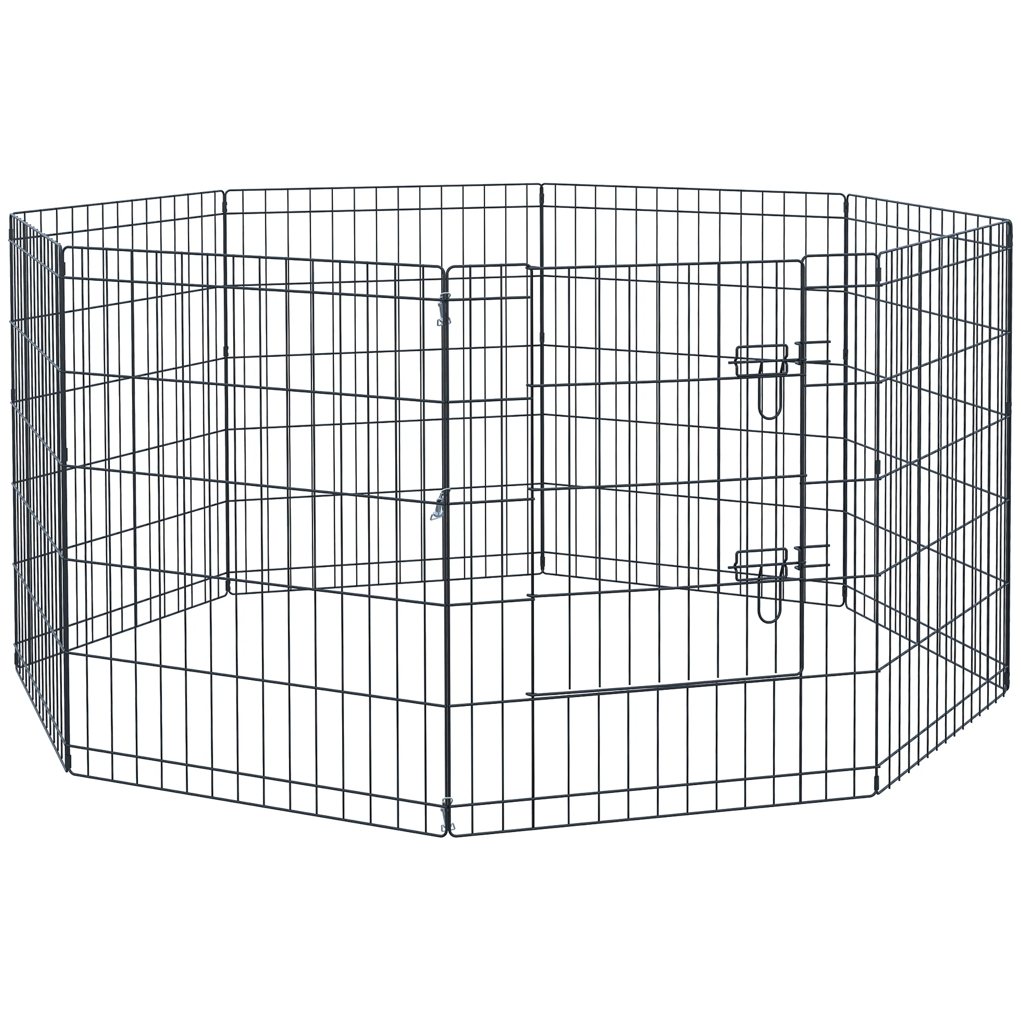 PawHut dog play park 8 panel 76x61 cm foldable metal pet cage with door and double lock for garden outdoor yard Black