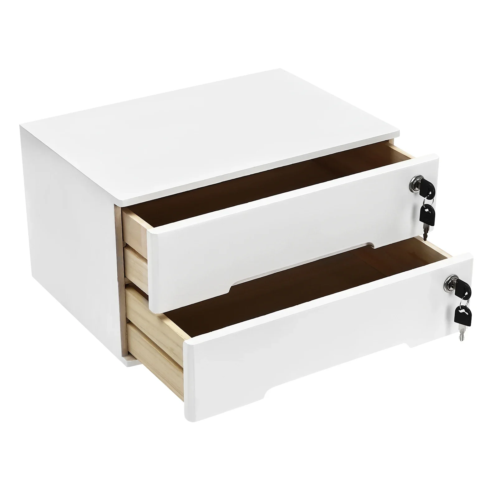 Lockable Wooden Desktop File Cabinet: 2-Tier Drawer Organizer W/ Key Lock - 40x28cm Compact Office Storage (No Assembly)​