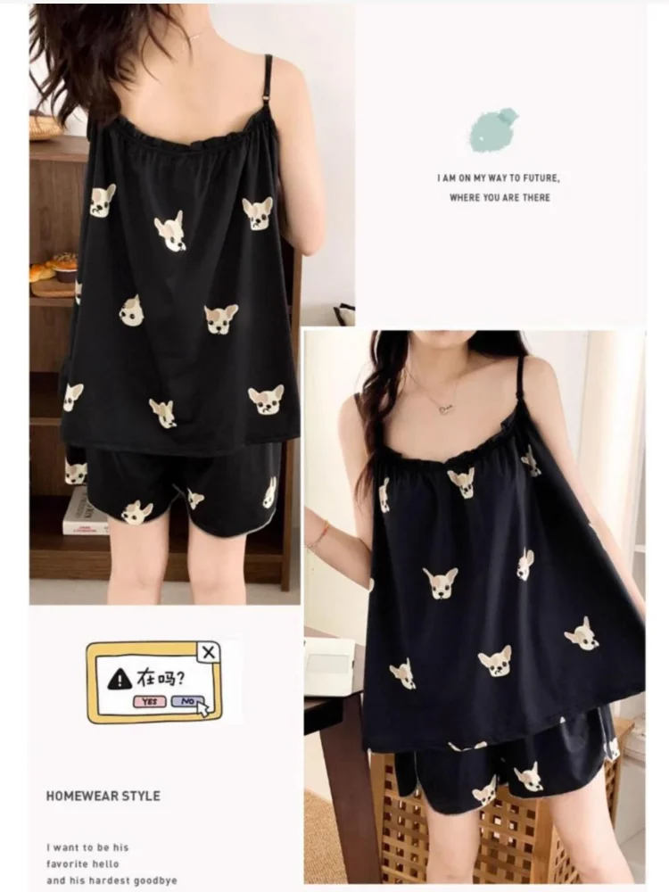 150kg Plus Size Women Cartoon Sleepwear Short Sets Cami&Short Pajamas PJ Sets 3XL Extra Large Size Summer Satin Loose Homewear