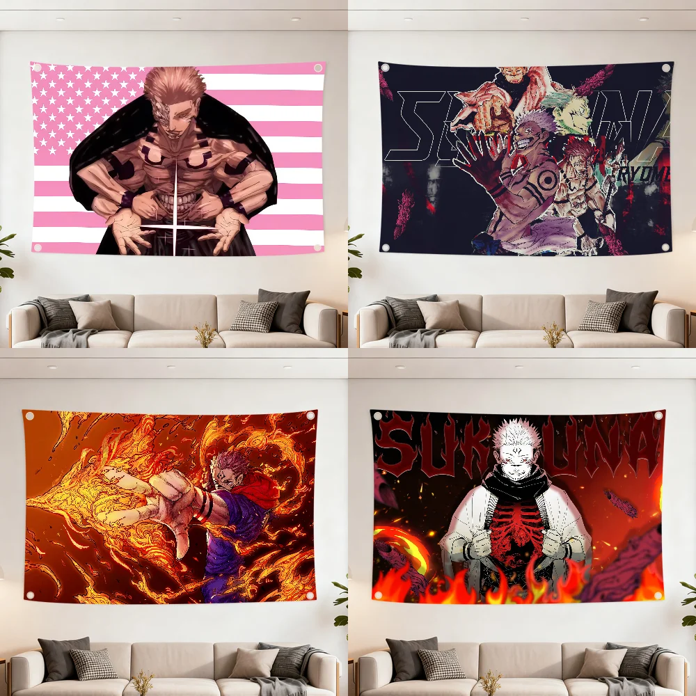 J-Jujutsu Kaisen Ryomen Sukuna Anime Q flag Decoration Outdoor Picnic Party Art Hanging Home Camping Party Banner Best sellers