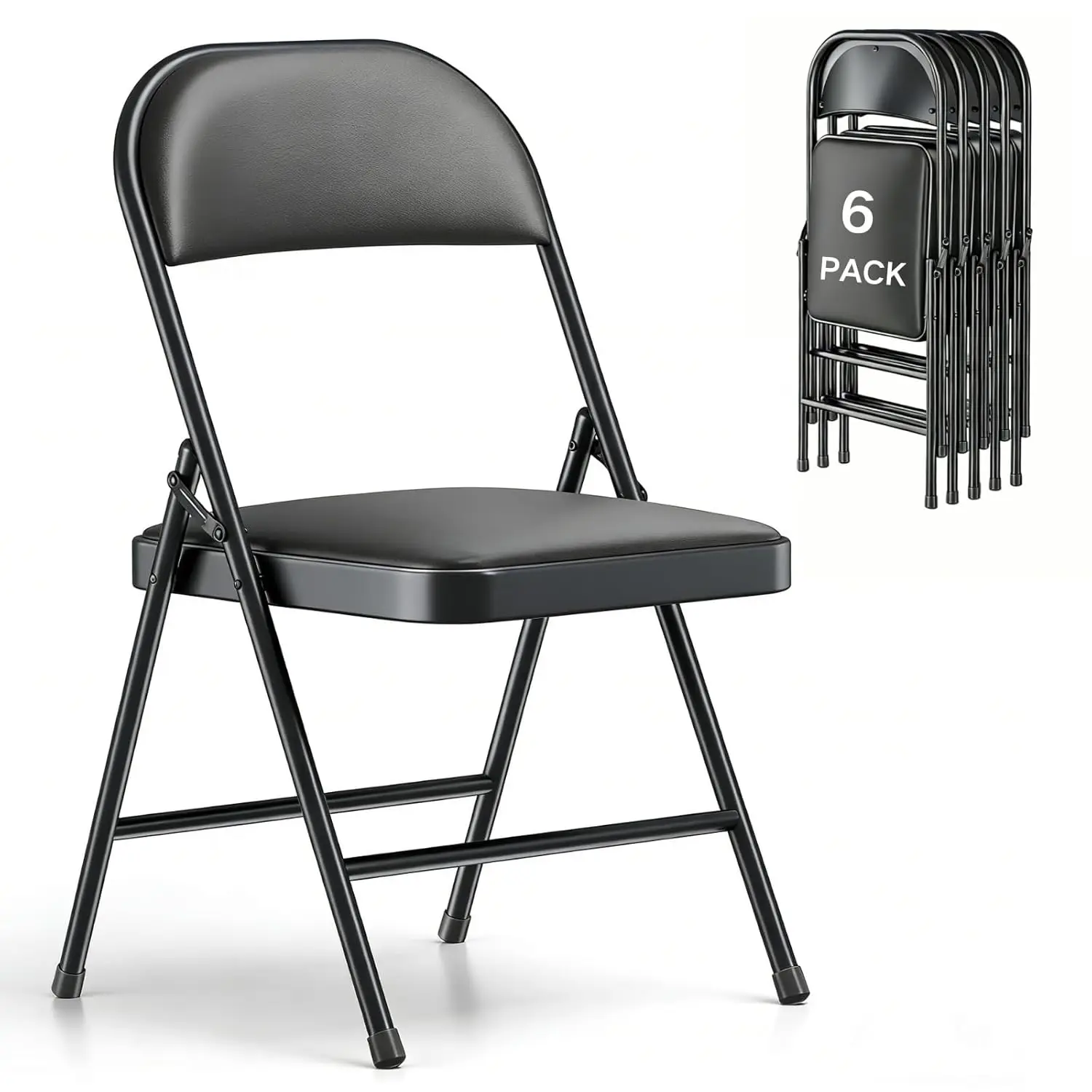 

Black 6 Pack Folding Chairs, Padded Heavy Duty Foldable Chairs with PU Leather Cushion Seat & Back, Comfortable, Custom