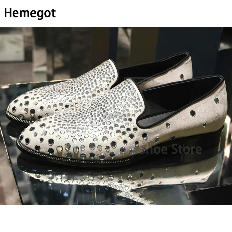 Colored Rhinestone Loafers Round Toe Genuine Leather Oxford Shoes Runway Look New Style Dress Shoes Casual Formal Shoes for Men