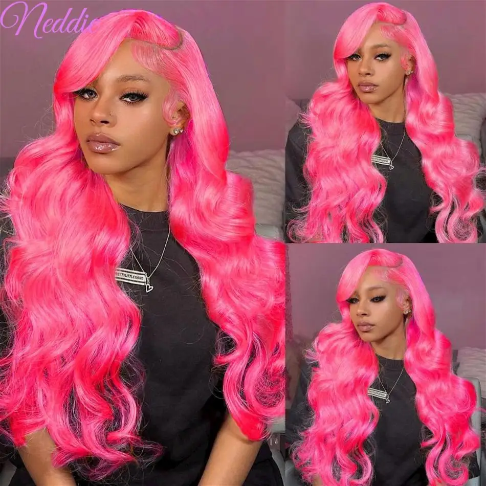 Peruca de Onda Corporal Cor Rosa para Mulheres, Peruca Frontal de Renda HD, 100% Cabelo Humano, Perucas Onduladas Brasileiras, Escolha Barata, 30 ", 40", 13x6