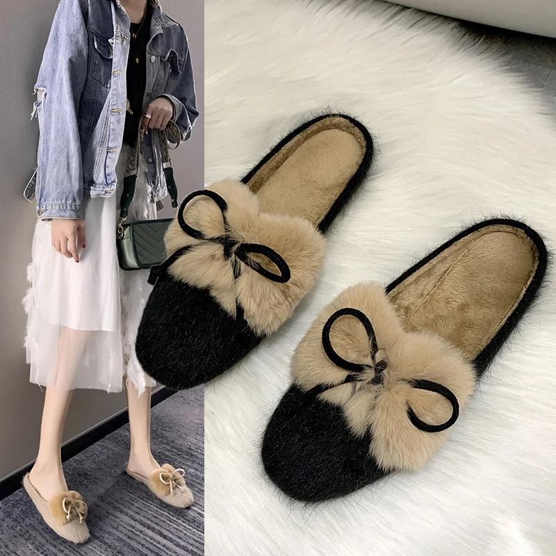 Women's slippers  mules women shoes sandals zapatos mujer fur slides celebrity cover toe fur slippers women plush