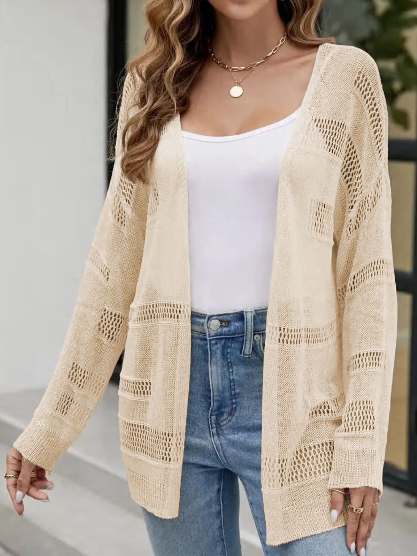 New Knitted Cardigan Loose Pocket Hollow Long Sleeve Women Sweater Female Cardigans Women\'s Coats Sweaters Outerwear