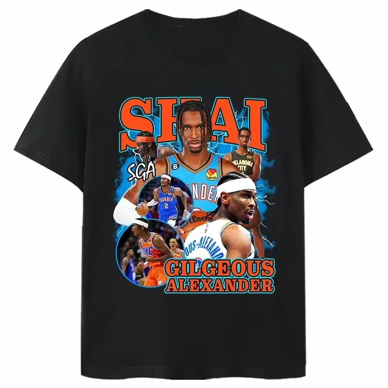 Camiseta con estampado de Alexander SGA NO.2 de los OKC Thunder, estrella famosa del baloncesto 2026, para hombre y mujer, camisetas de manga corta de gran tamaño de alta calidad