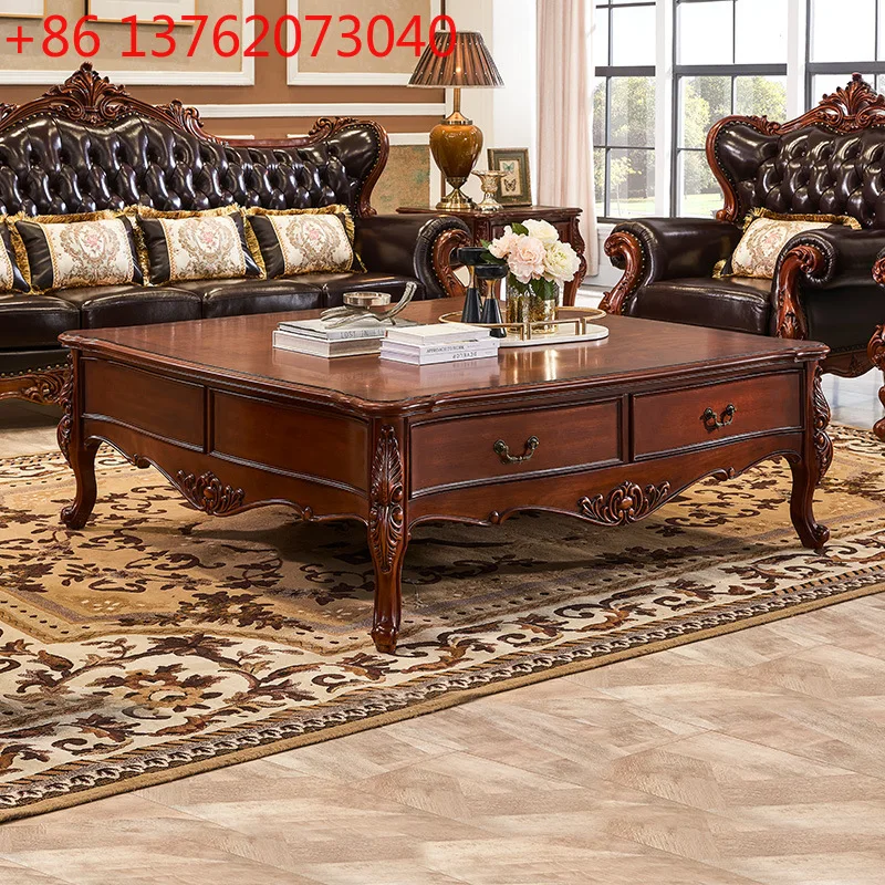 

European Solid Wood Square Coffee TableAmerican Living Room Vintage Tea Table