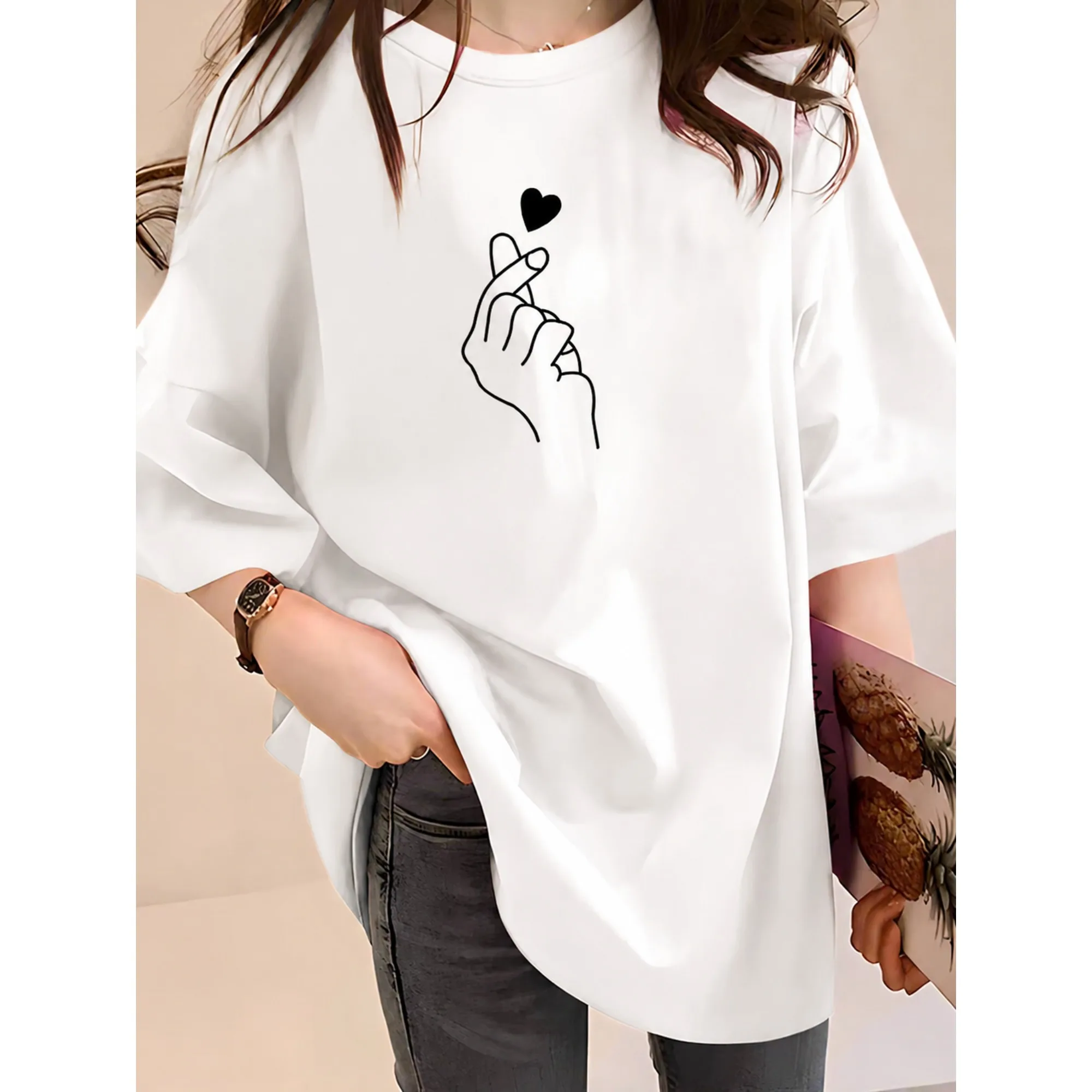 Women Summer Cotton Cat Element Printed Graphic T-shirts Casual Loose Comfortable Sports Round Neck Short Sleeved T-shirt Top