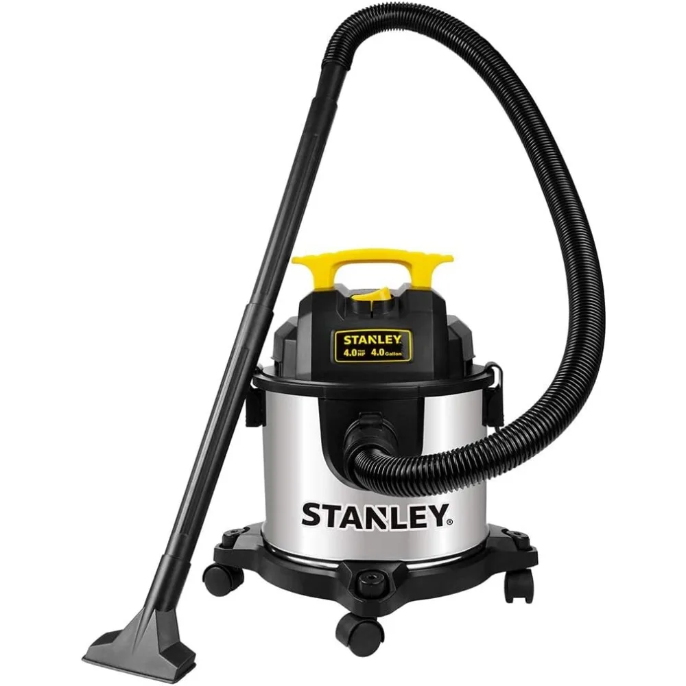 مكنسة ستانلي سعة 4 جالون رطبة/جافة، مكنسة كهربائية 4 بيك HP من الفولاذ المقاوم للصدأ 3 في 1 ومنفاخ مع شفط قوي للجلوس في العمل