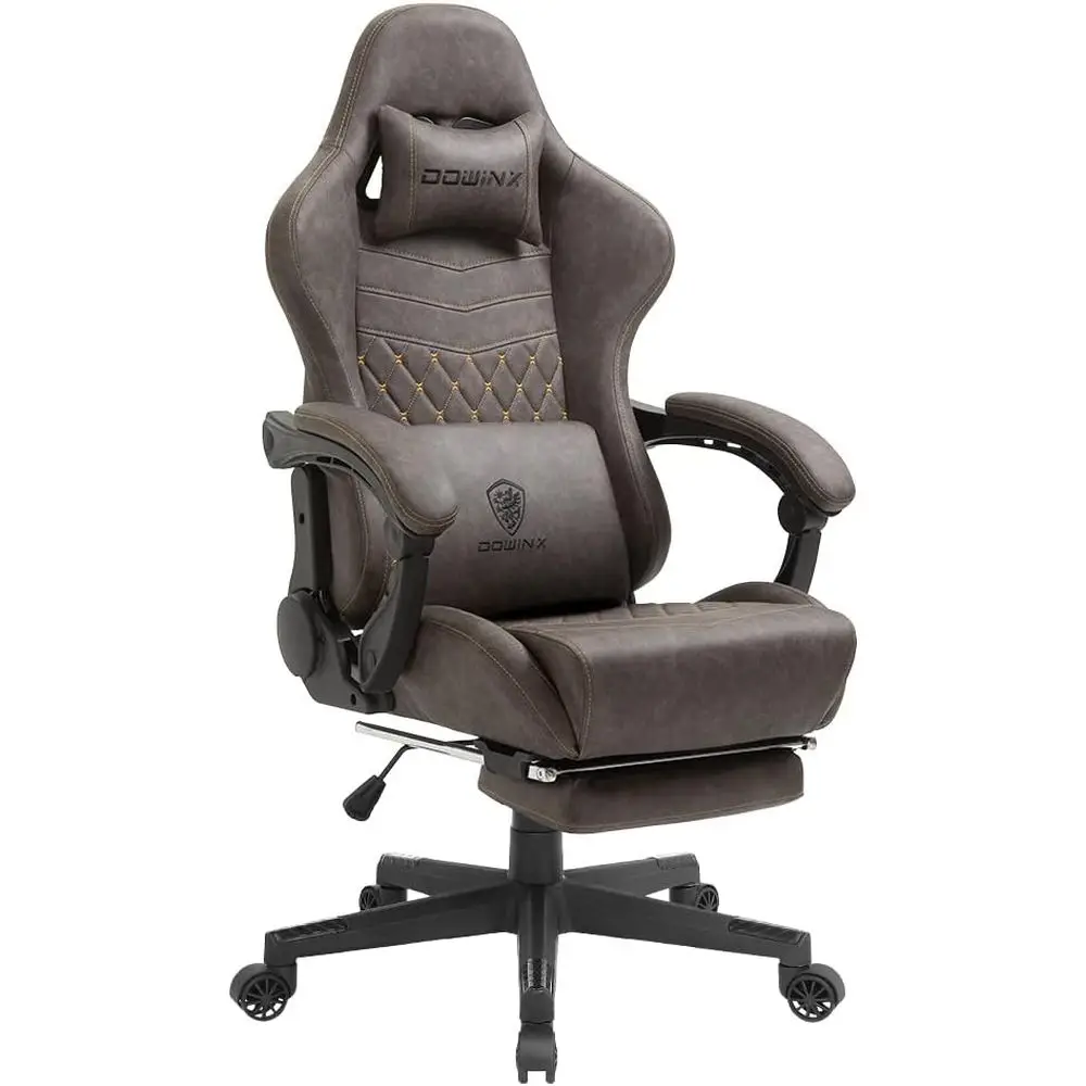 

Vintage PU Leather High-Back Swivel Chair with Massage Lumbar Support and Footrest (Brown)