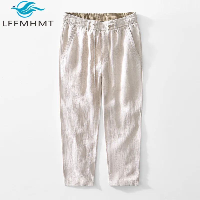 

Linen Blended Casual Pants Men's Spring Fall Fashion Japan Style Elastic Waist Solid Color Simple Basic Breathable Harem Trouser