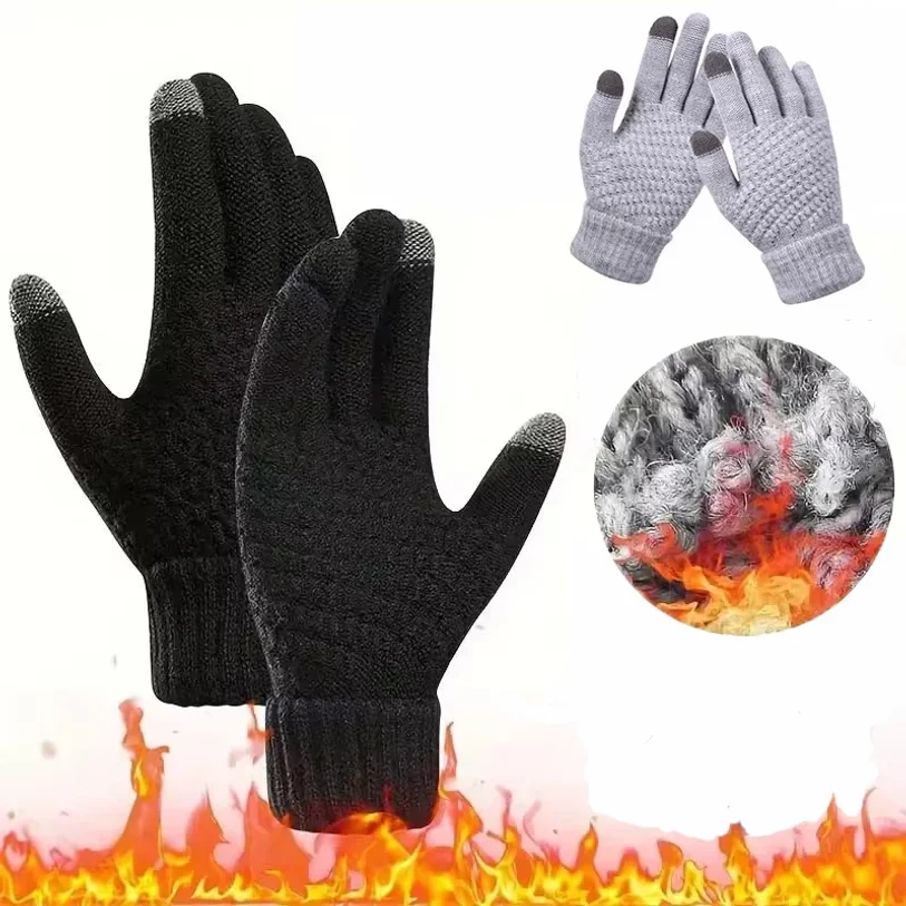 

Men's and Women's Winter New Minimalist Knitted Gloves with Mobile Touch Screen Operation Thick and Warm Outdoor Gloves