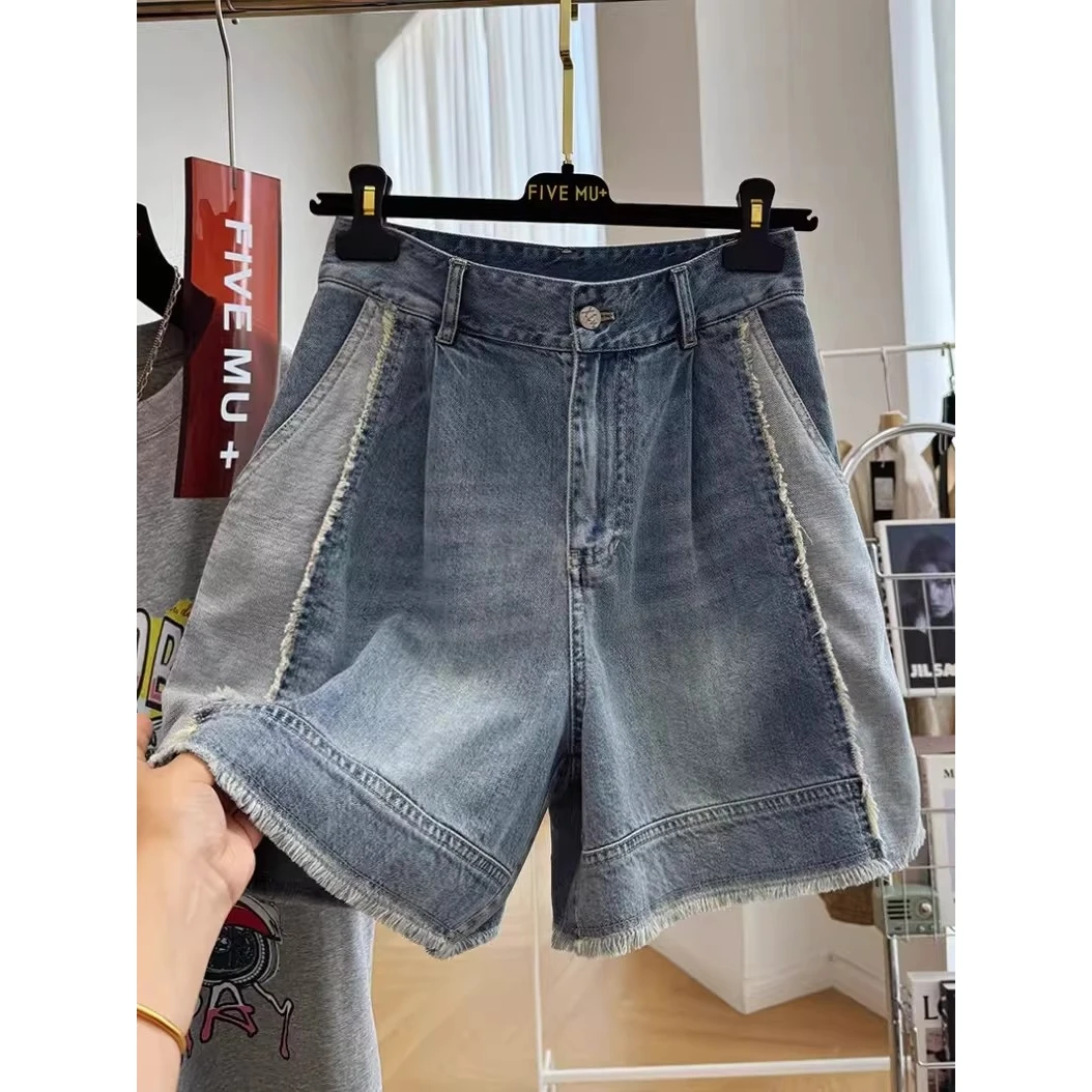 

Summer Large Size 300 Pounds Men's Jeans Shorts Splicing Design Five Parts Loose Fit Casual Style Polyester Fiber Comfortable