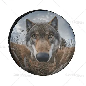 1pc Wolf Design Polyester Spare Tire Cover, Weatherproof Universal Fit Wheel Protector for RV, Camper, Travel Trailer SUV Truck