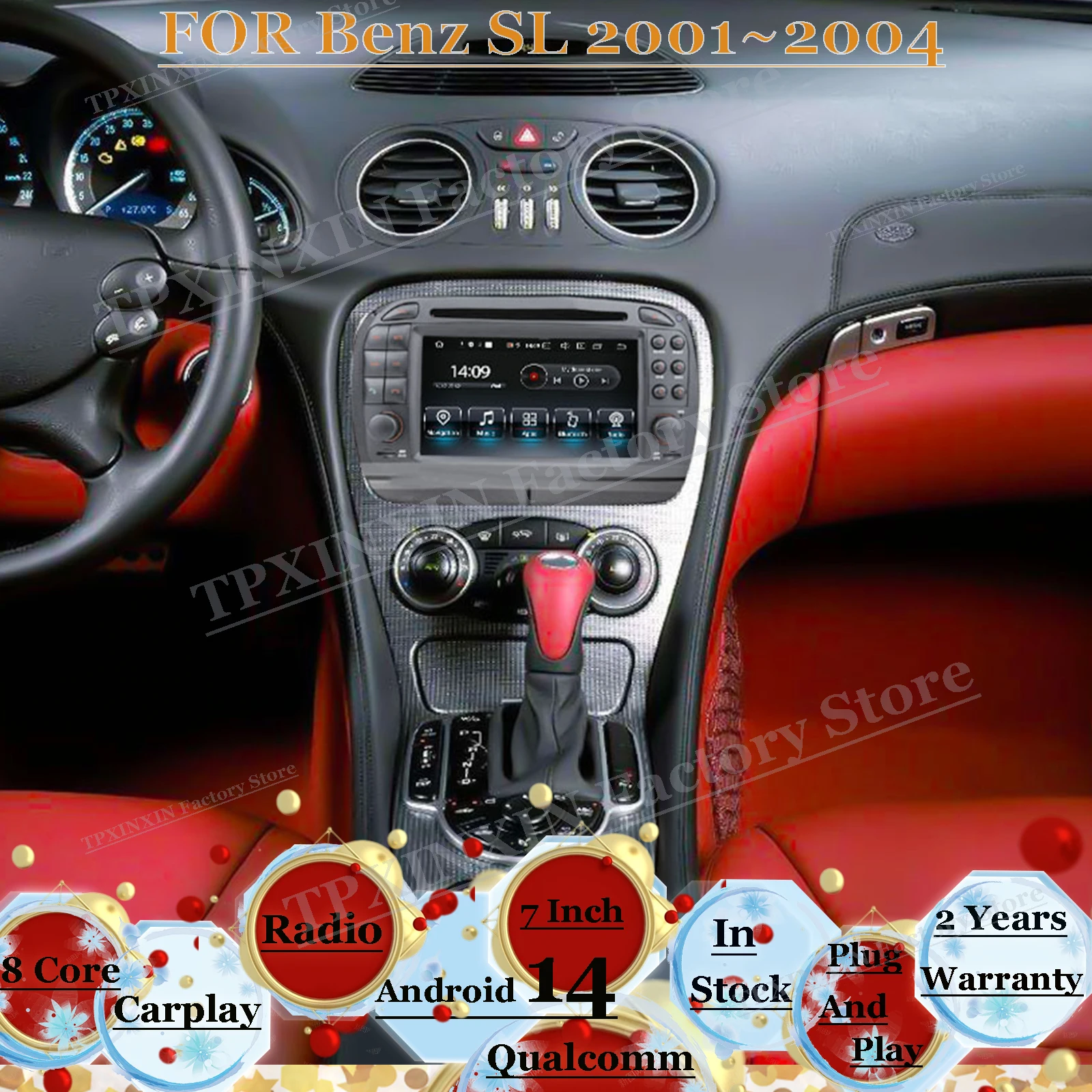 7 Inch Qualcomm Android 14 Multimedia For Benz SL 2001~2004 GPS Navigation Car Radio Coche With BT WiFi Carplay Stereo Head Unit