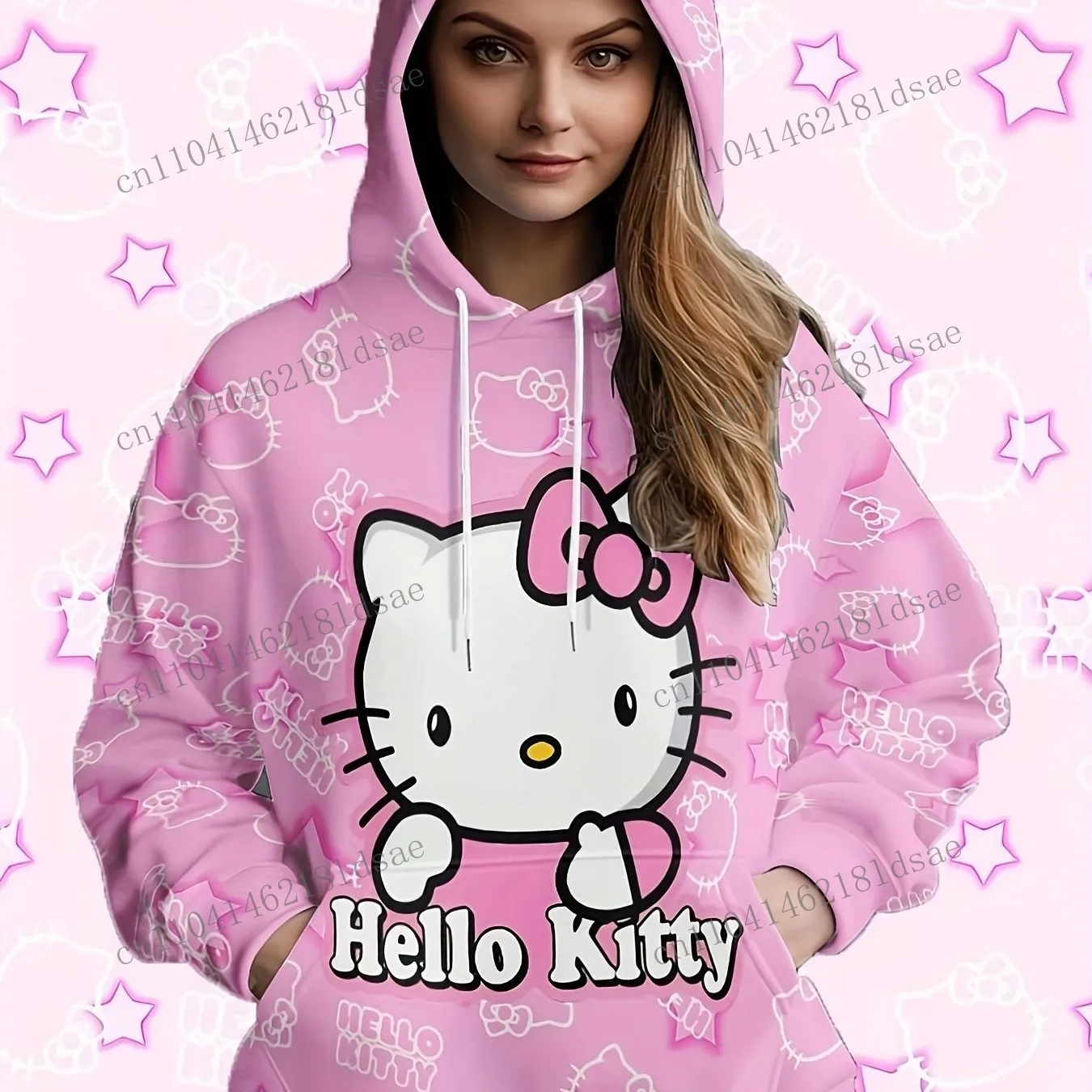 

Sanrio HelloKitty 3D Printing Hoodie Pullover Sweatshirt Long Sleeve Casual Loose Shirt soft cozy polyester women's black purple