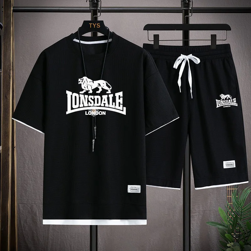 Summer 2025 New Home Men's casual short-sleeved T-shirt Set, fashionable outdoor men's sports pullover + shorts 2-piece set