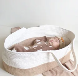 Outdoor Portable Baby Basket Cotton Rope Weaving Carry Basket Baby Outdoor Cradle Newborn Suitable Baby Basket