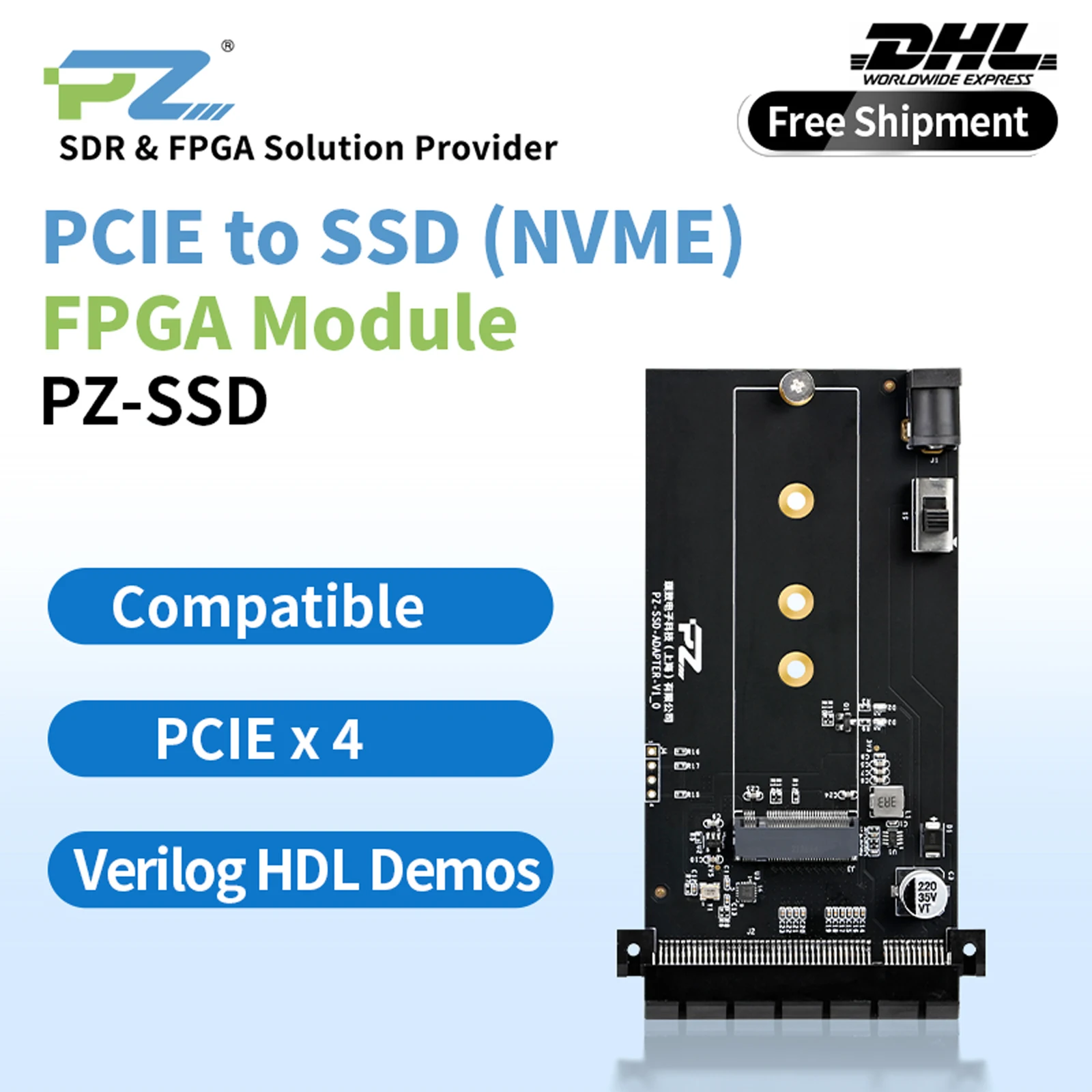 Puzhi PZ-SSD FPGA Module PCIE to SSD(NVME) Card One M.2 interface Provide ZYNQ7000 ZYNQ UltraScale+ Platform Routine