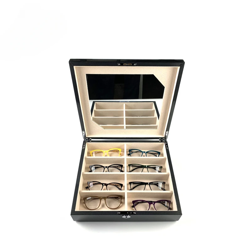 8 Slots Lockable Eyeglass Sun glasses Storage Box Eye wear Display Multiple  Glasses Storage Case