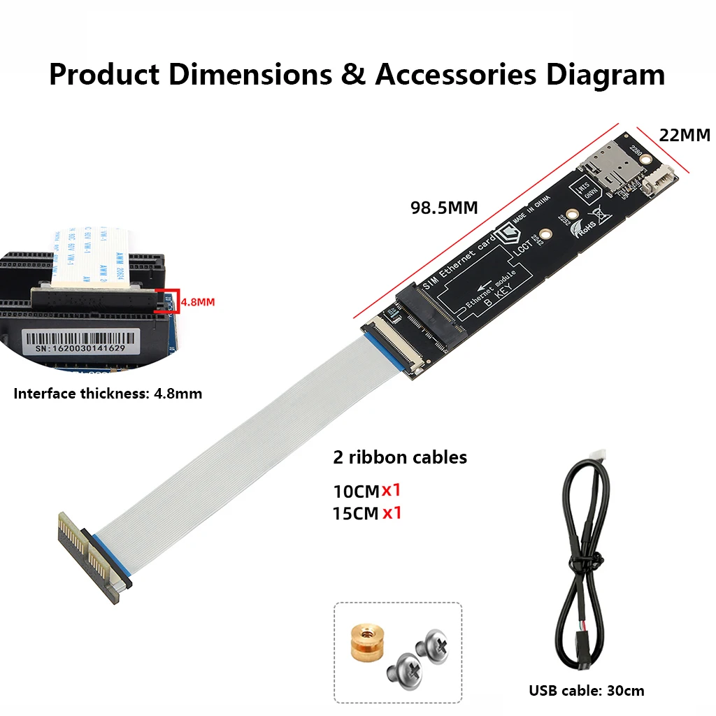 M.2 A+E Key to M.2 B-Key WWAN Module Adapter Card with NANO SIM Slot for 3G 4G 5G Module PCIe/M.2 A+E/Mini PCIe to M.2 B-Key