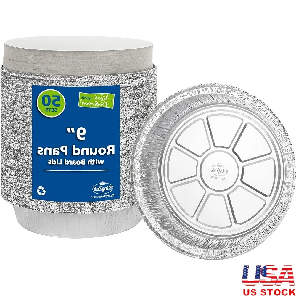 

9 Inch Round Disposable Aluminum Foil Pans With Lids 50 Pack Takeout Baking Containers Cookie Tins Flan Pie Cake Pans