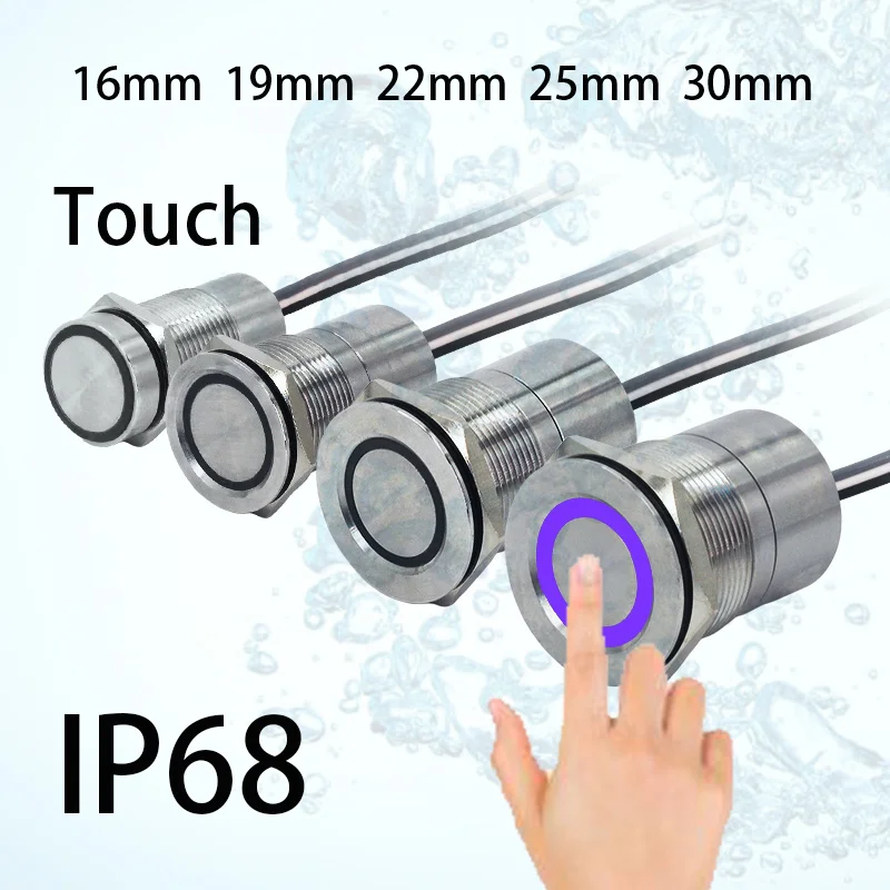 Elektryczny przełącznik dotykowy IP68 wodoodporny przycisk Led chwilowy Start indukcyjny 16/19/22/25/30mm Fix On Off przełączniki 24v 12v 110v