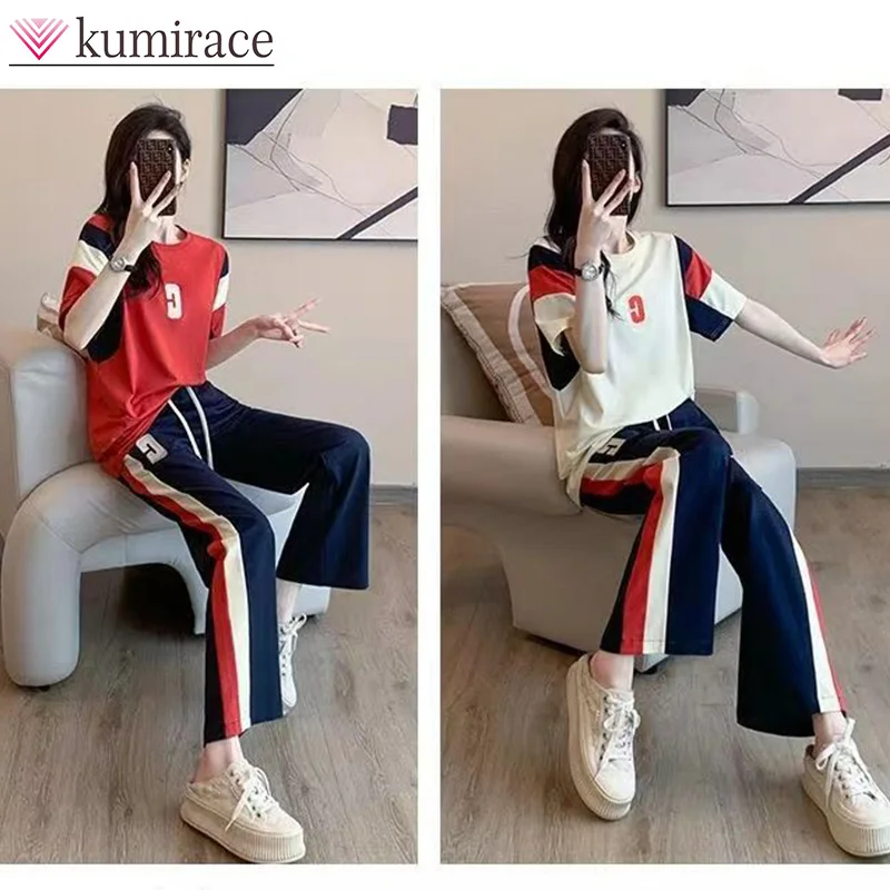 2023 Summer New Running Set Women\'s Foreign Style Fashion Versatile Casual Two Piece Women\'s Pants Set Joggers Women Set