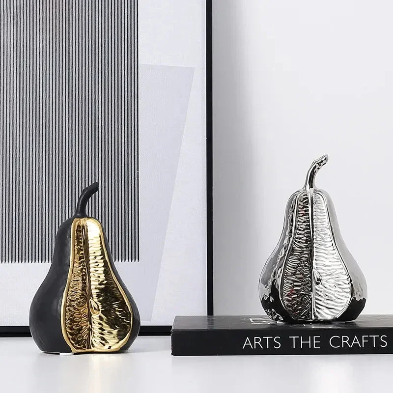 Minimalism Pear/apple Sculpture Ceramic Fruits Artwork Ornaments Desk Decoration Abstract Crafts Statue Modern Home Decor